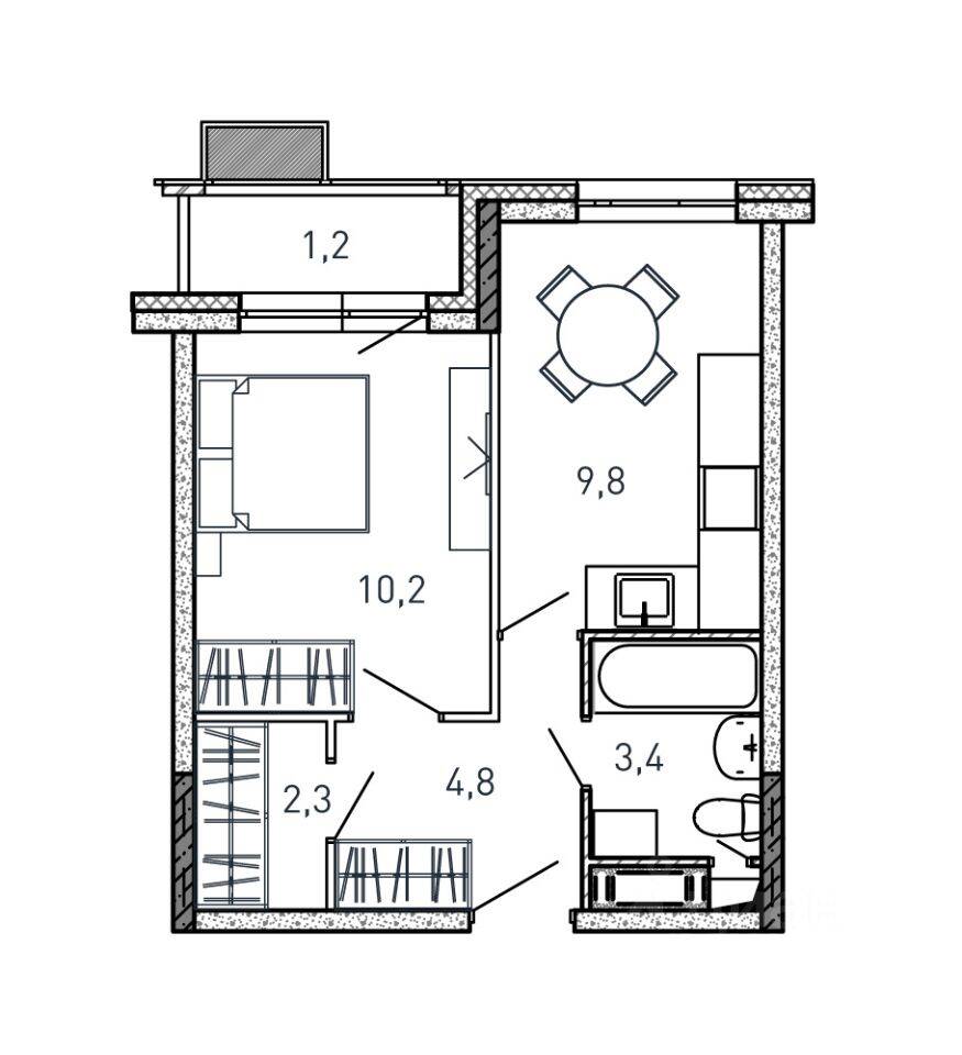 Квартира-студия, 31,7 м², в ЖК «Квартал Светлый»