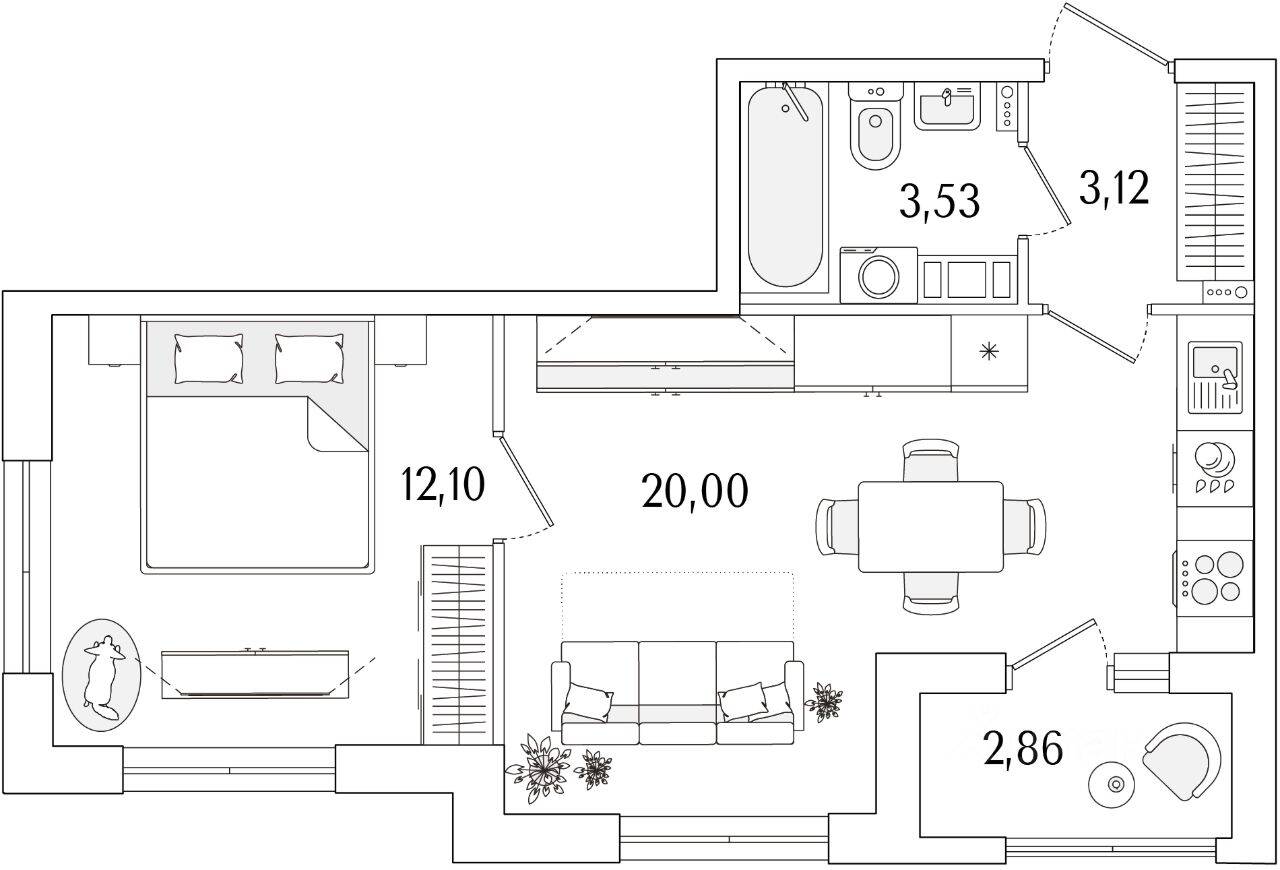 1-комн. квартира, 40,18 м², в ЖК «Гранат»