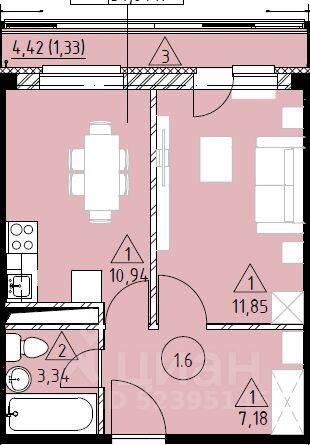 1-комн. квартира, 34,64 м², в ЖК Марусино-6