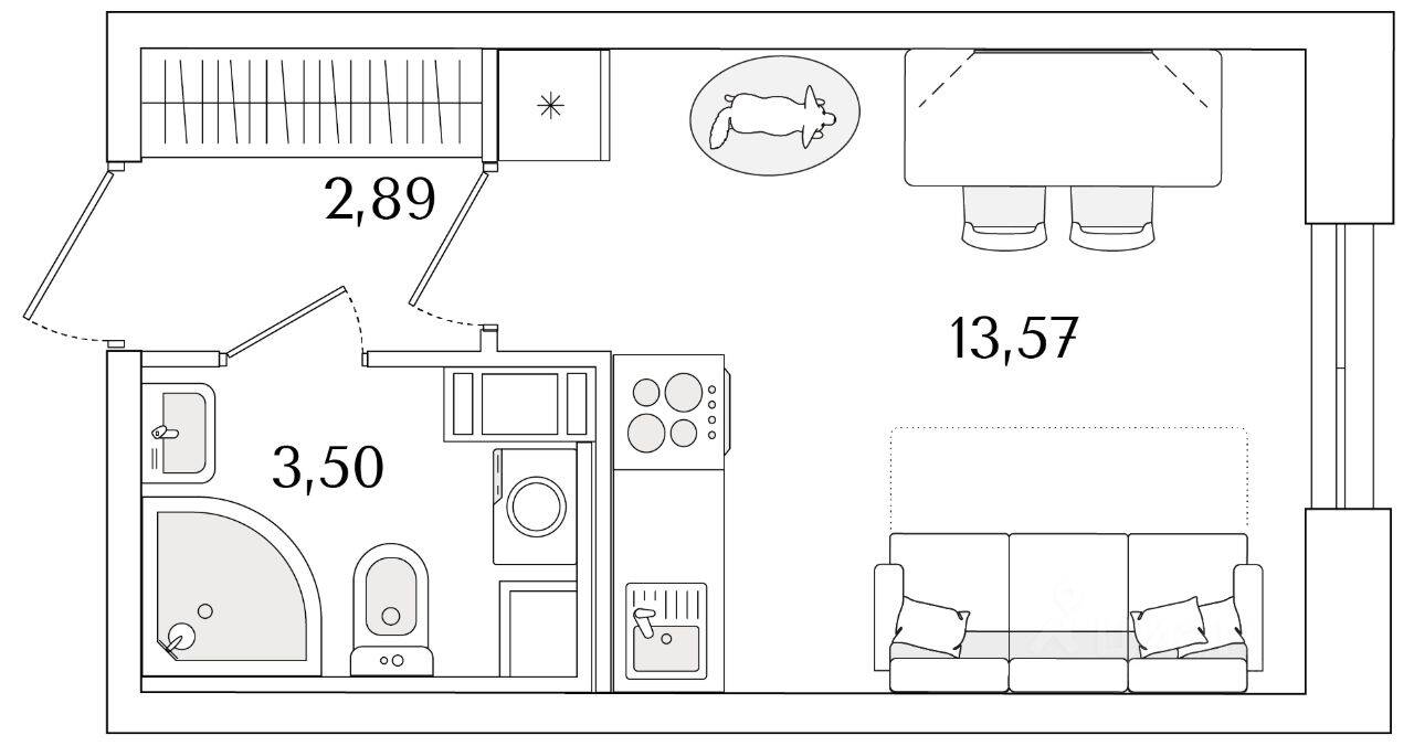 Планировка 1 комнатной квартиры, 19.96 м², в «Кинопарк»
