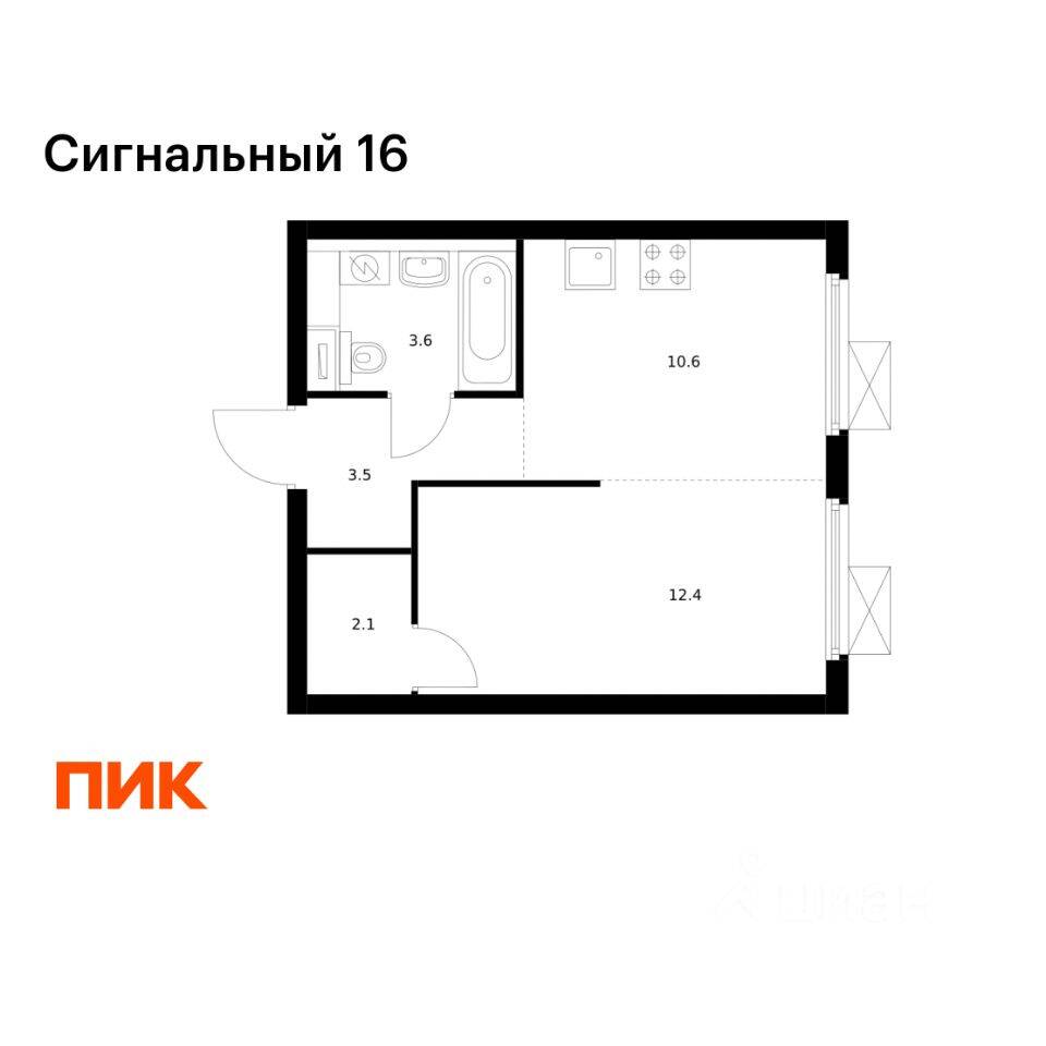1-комн. квартира, 32,2 м², в ЖК Сигнальный 16