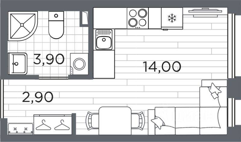 Квартира-студия, 21,6 м², в ЖК Plus Пулковский