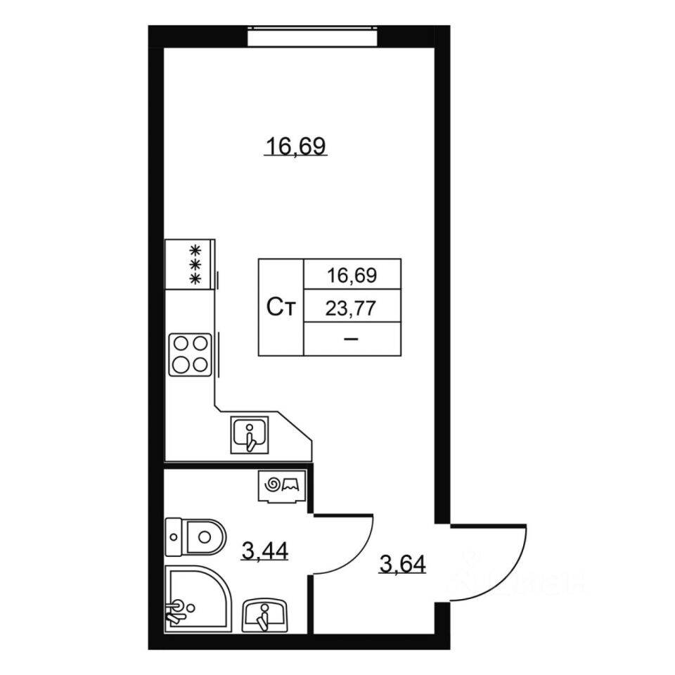Квартира-студия, 23,77 м², в ЖК Перспектива