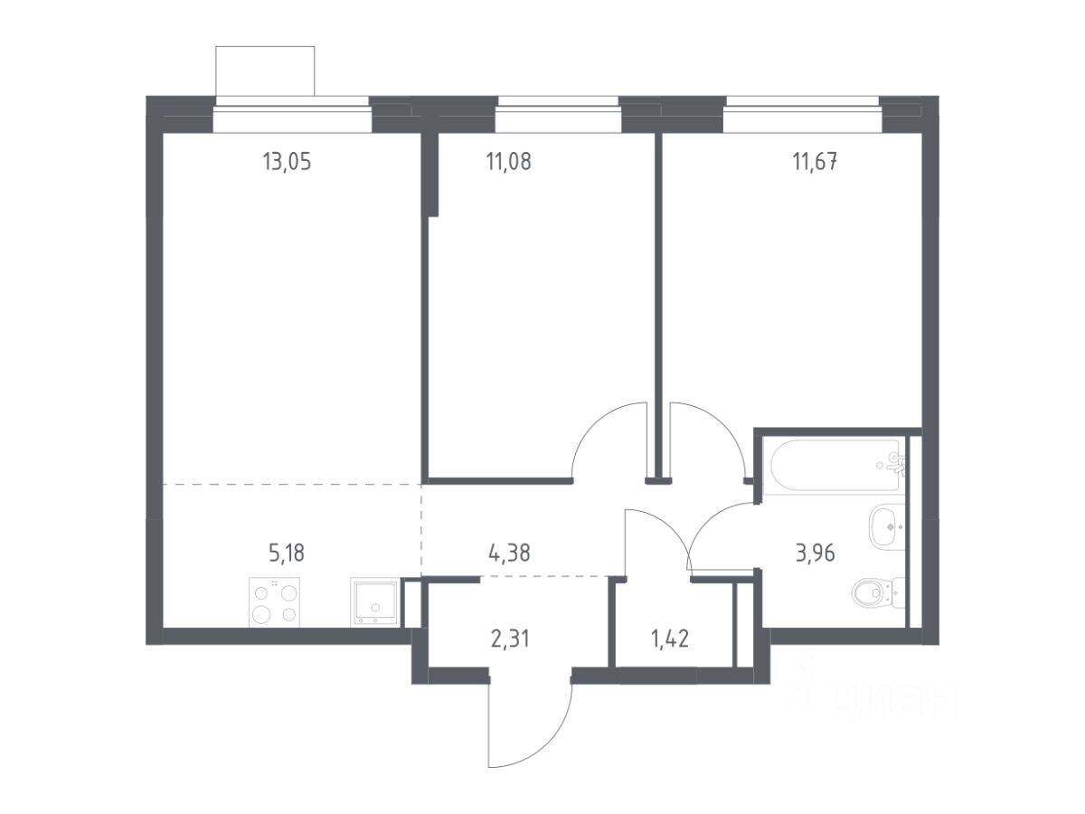 2-комн. квартира, 53,05 м², в ЖК Молжаниново