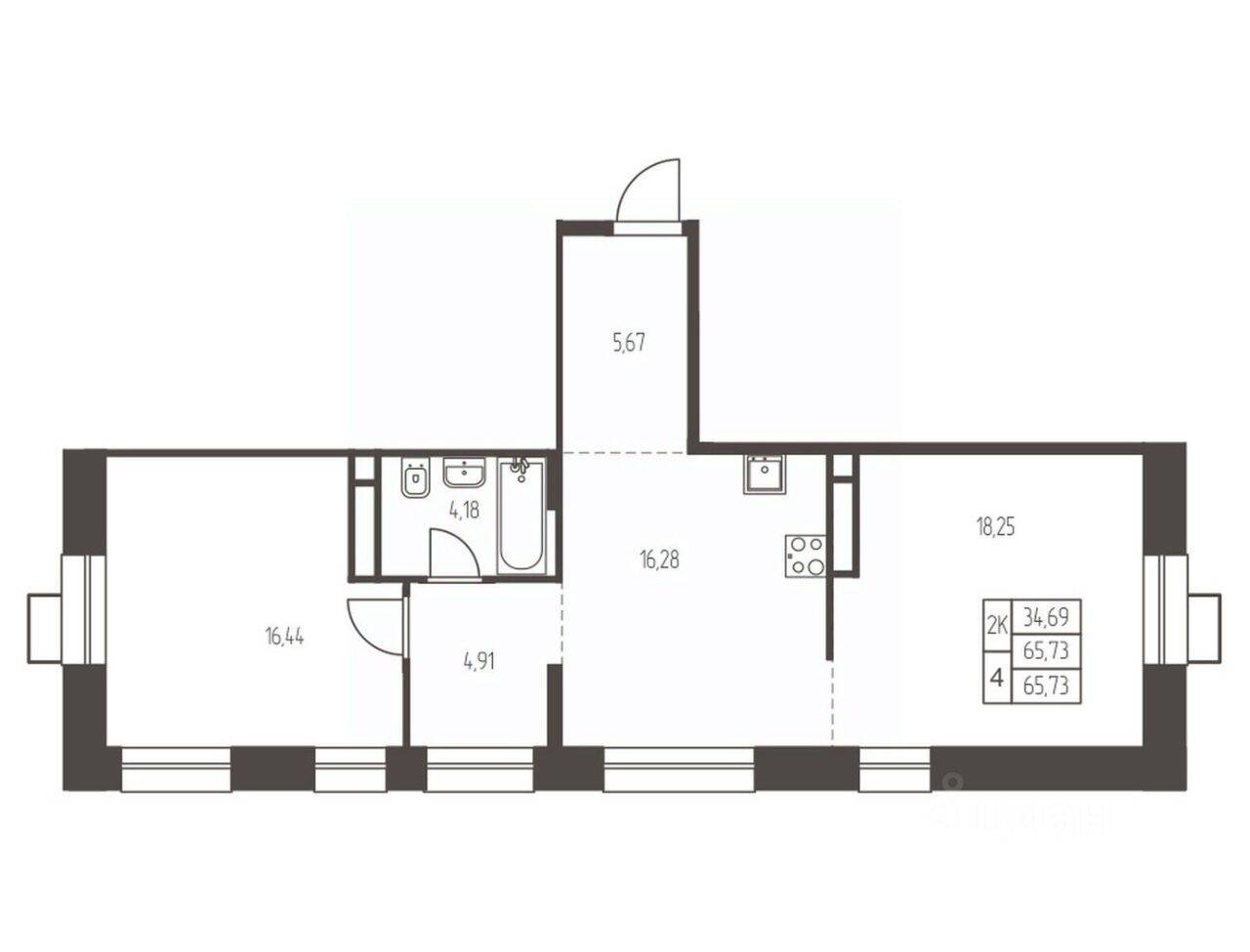 2-комн. квартира, 65,7 м², в ЖК Новая Ивантеевка