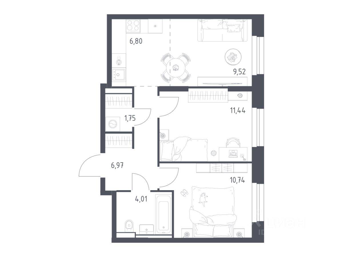 2-комн. квартира, 51,23 м², в ЖК Квартал Строгино