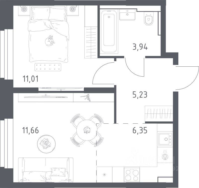 1-комн. квартира, 38,19 м², в ЖК Квартал Строгино