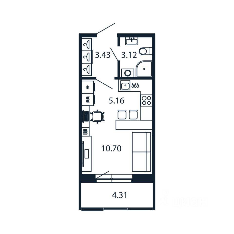 Квартира-студия, 24,56 м², в ЖК Полис Новоселье