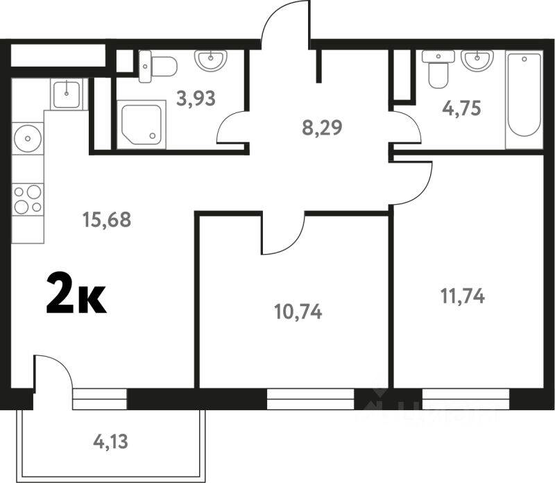 2-комн. квартира, 56,54 м², в ЖК Южное Пушкино