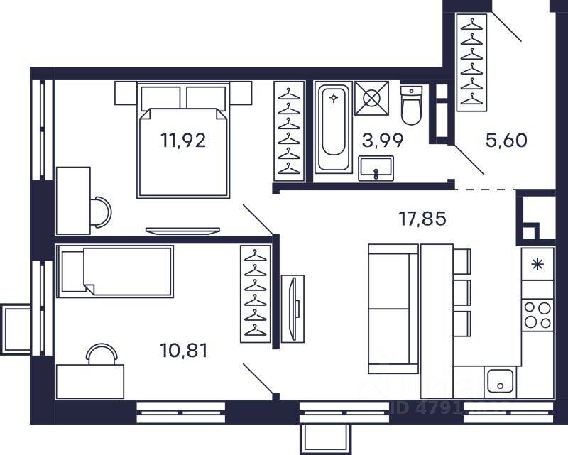 2-комн. квартира, 52,22 м², в ЖК «Тетрис»