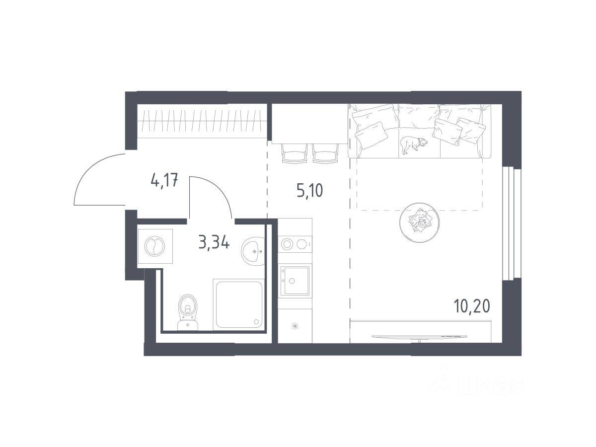 Квартира-студия, 22,81 м², в ЖК «Пригород Лесное»