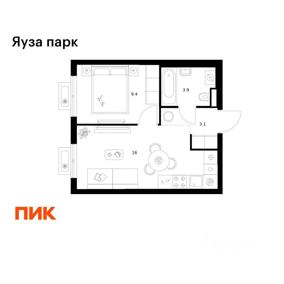 1-комн. квартира, 32,4 м², в ЖК Яуза парк (ПИК)