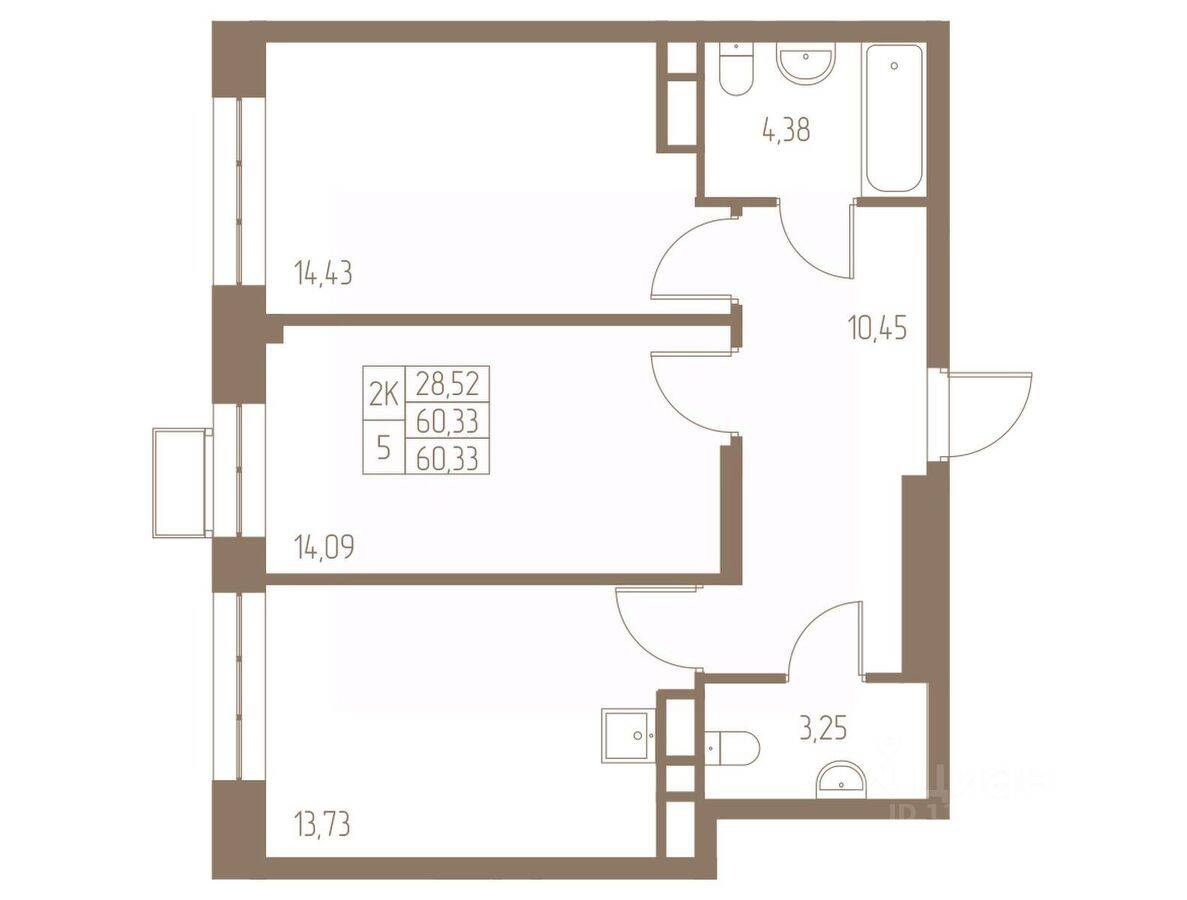 2-комн. квартира, 60,33 м², в ЖК Фабрикант