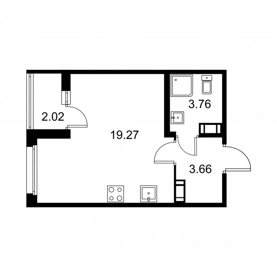 Планировка 1 комнатной квартиры, 27.7 м², в «Квартал Заречье»