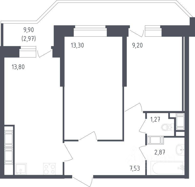 2-комн. квартира, 50,94 м², в ЖК «Живи! В Рыбацком»