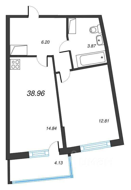 2-комн. квартира, 38,96 м², в ЖК Левитан