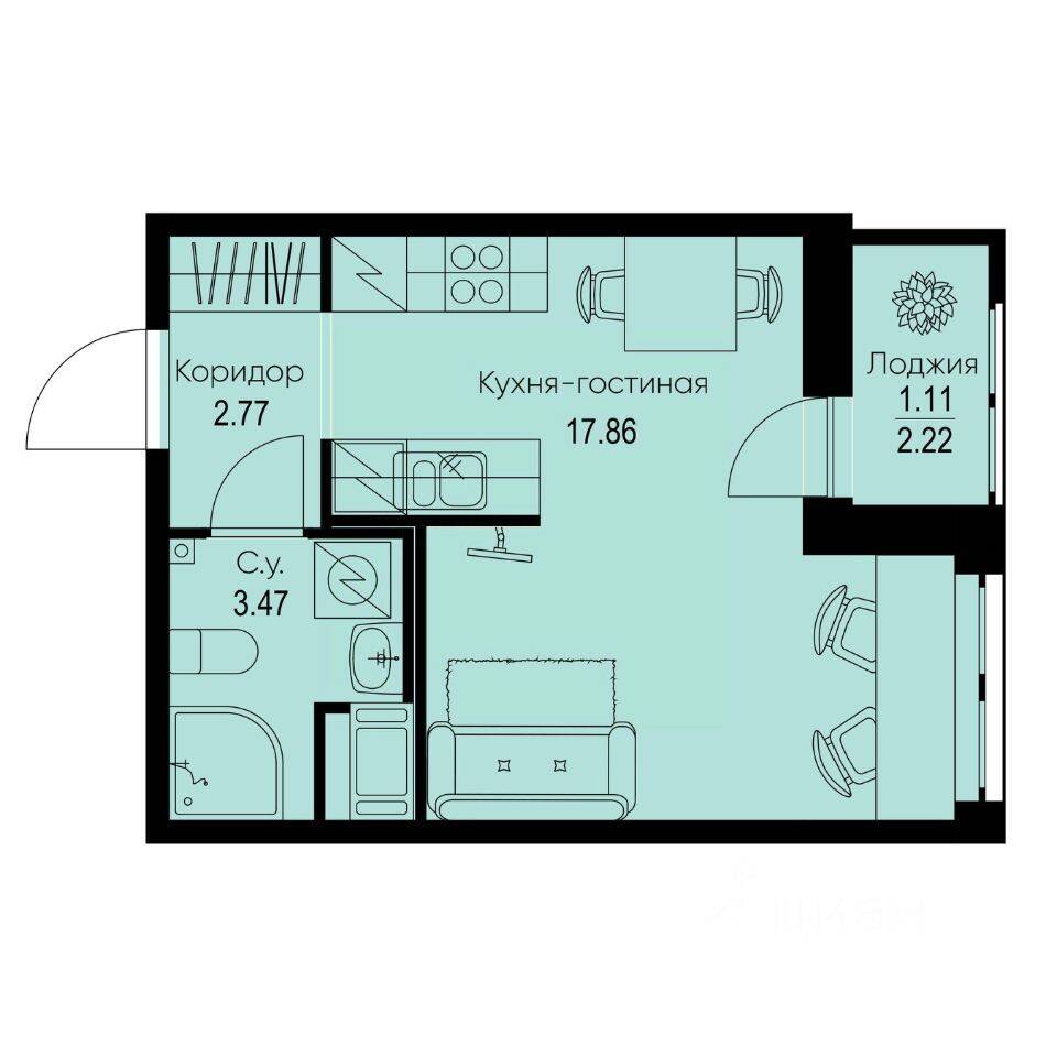Квартира-студия, 25,21 м², в ЖК ID Kudrovo II