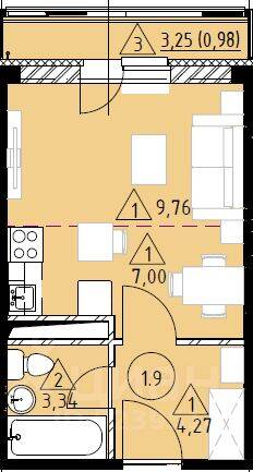 Квартира-студия, 25,35 м², в ЖК Марусино-6