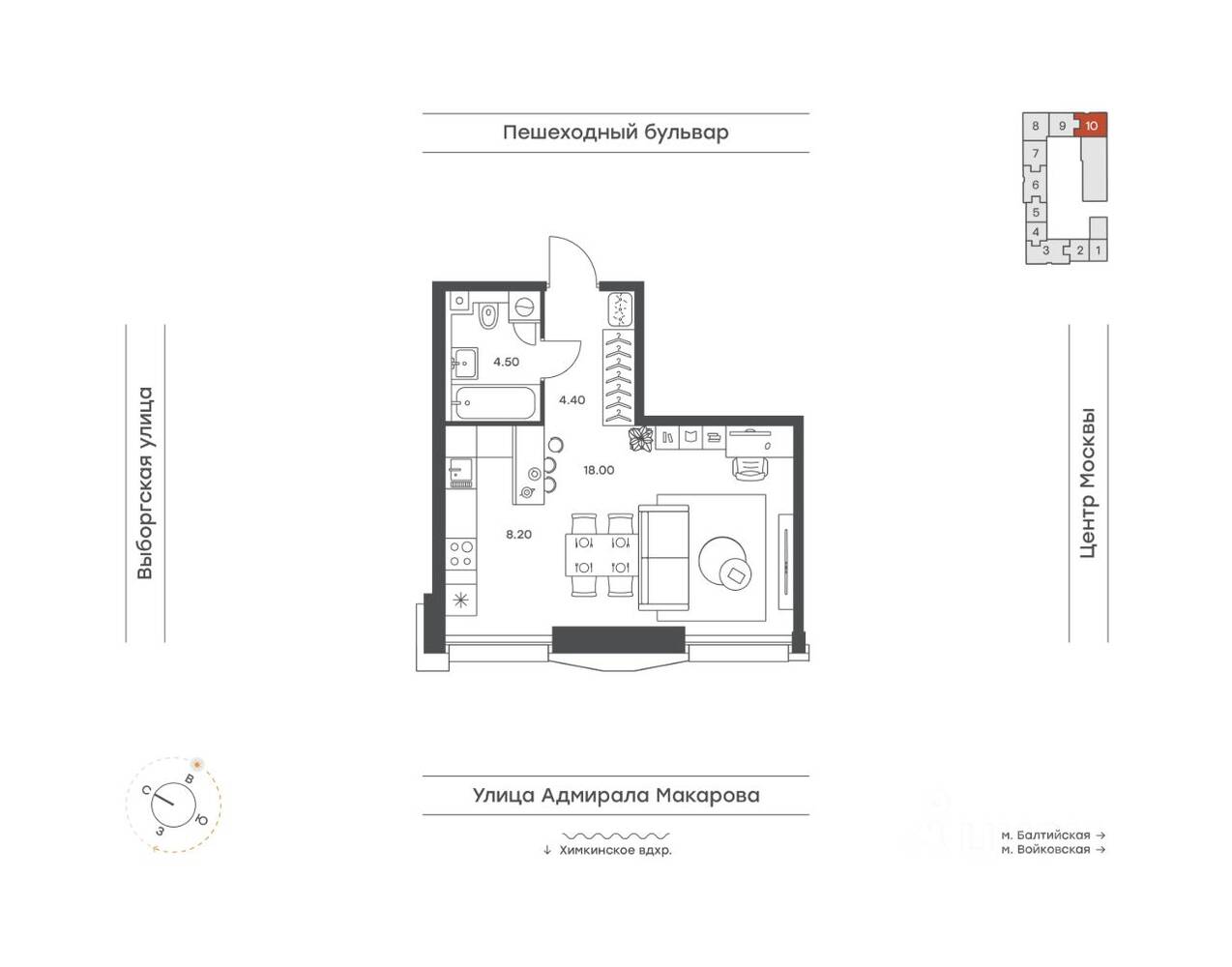Планировка 1 комнатной квартиры, 35.1 м², в «INJOY»