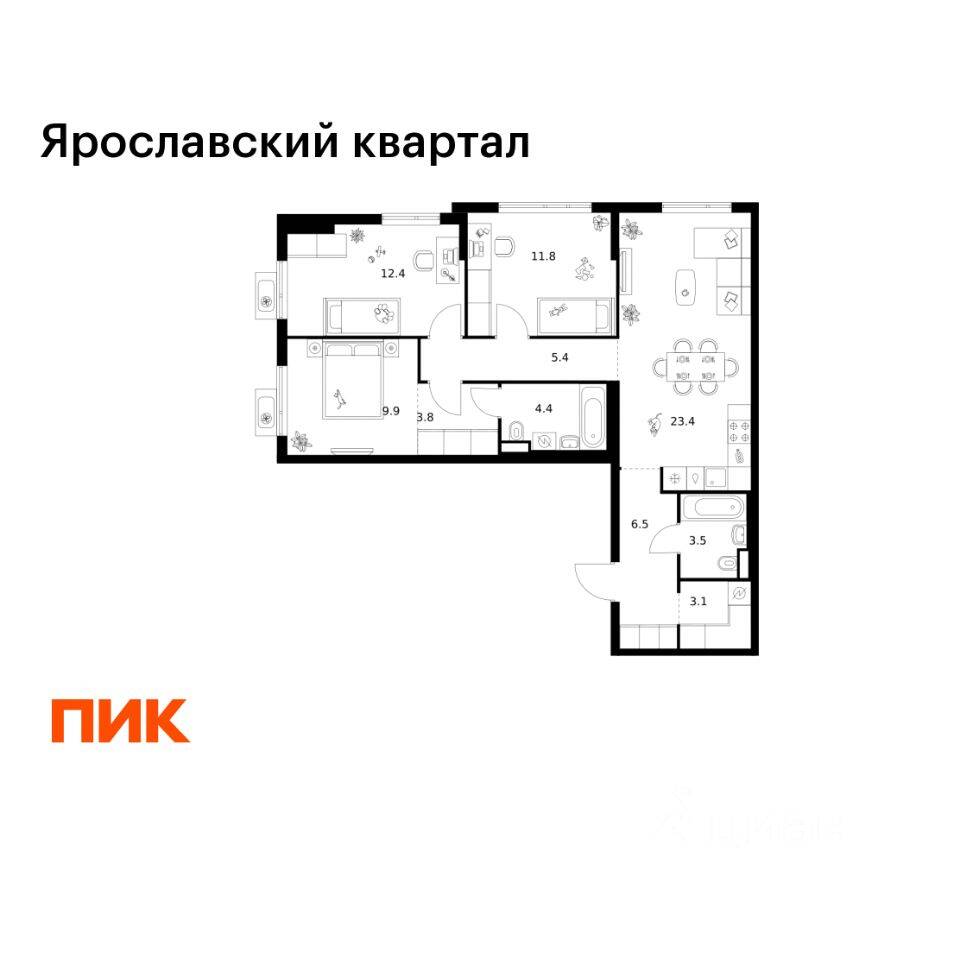 3-комн. квартира, 84,2 м², в ЖК Ярославский квартал
