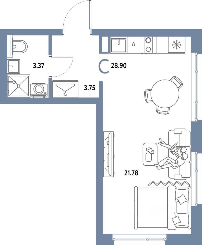 Квартира-студия, 28,9 м², в ЖК Страна.Парковая