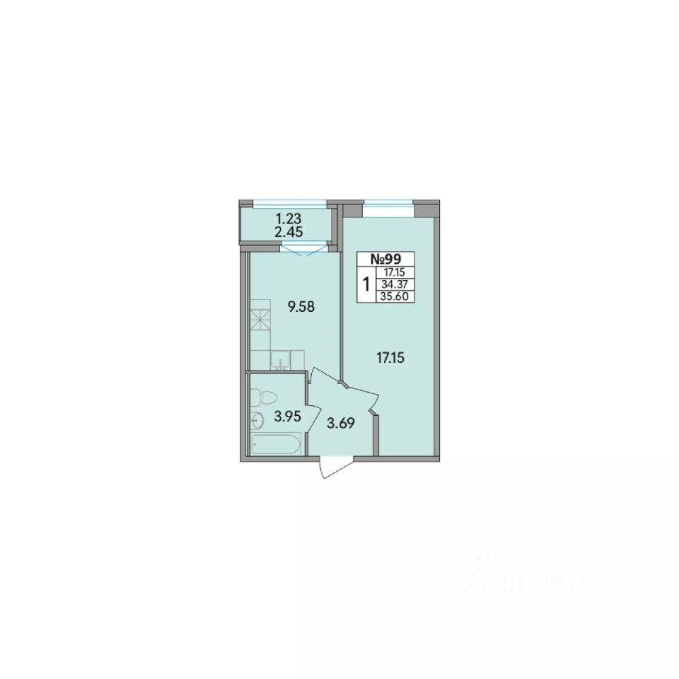 1-комн. квартира, 35,6 м², в ЖК Рождественский квартал