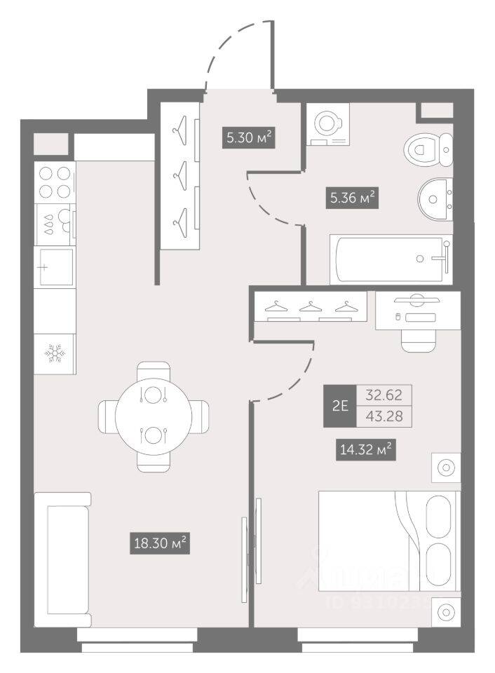 1-комн. квартира, 43,28 м², в Апарт-комплекс ZOOM на Неве