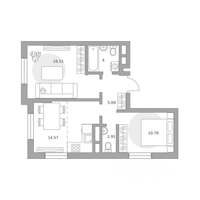2-комн. квартира, 52,86 м², в Малоэтажный ЖК Живописный