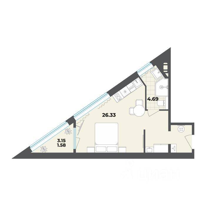 Квартира-студия, 32,6 м², в Апарт-комплекс Лиговский, 127