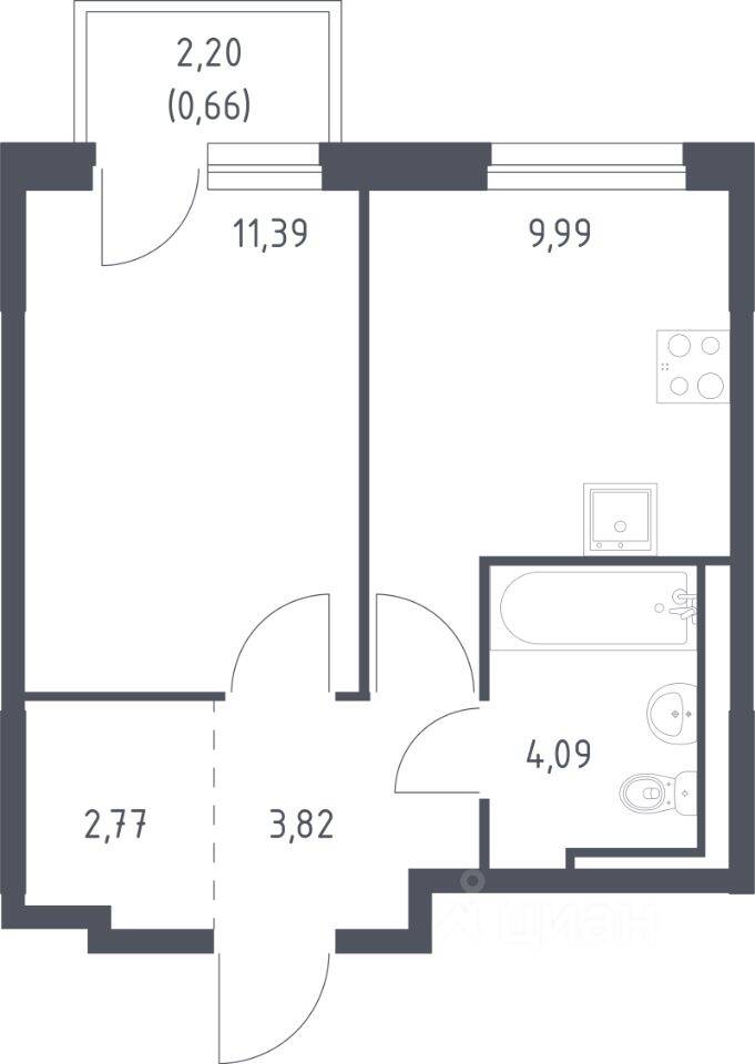 1-комн. квартира, 32,72 м², в ЖК Невская Долина