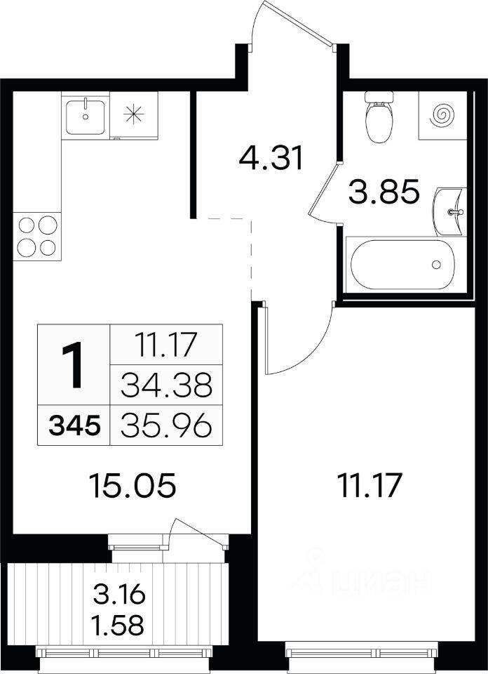 1-комн. квартира, 36 м², в ЖК GloraX Парголово