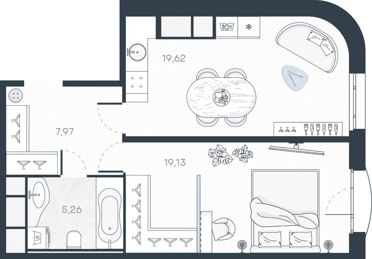 1-комн. квартира, 52,62 м², в ЖК Monodom Art