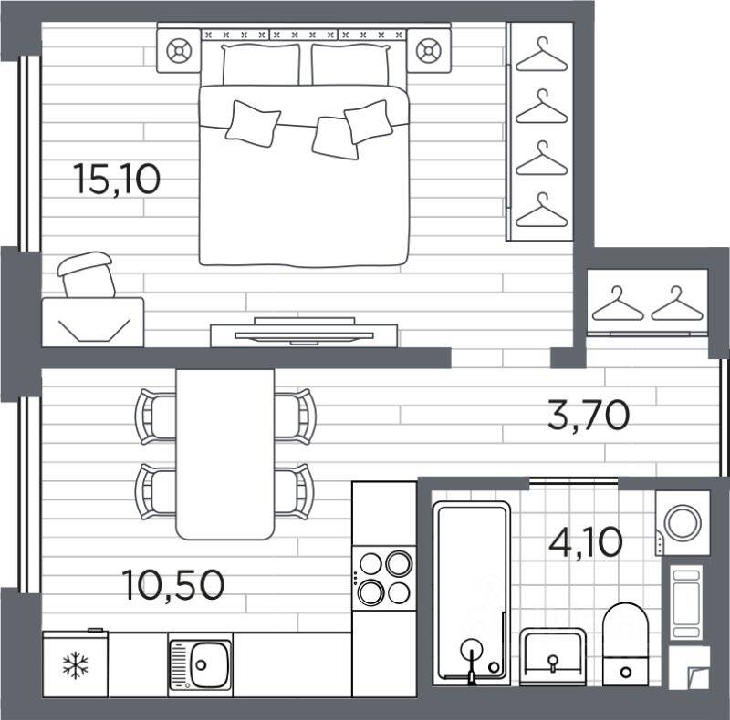 1-комн. квартира, 33,4 м², в ЖК Plus Пулковский