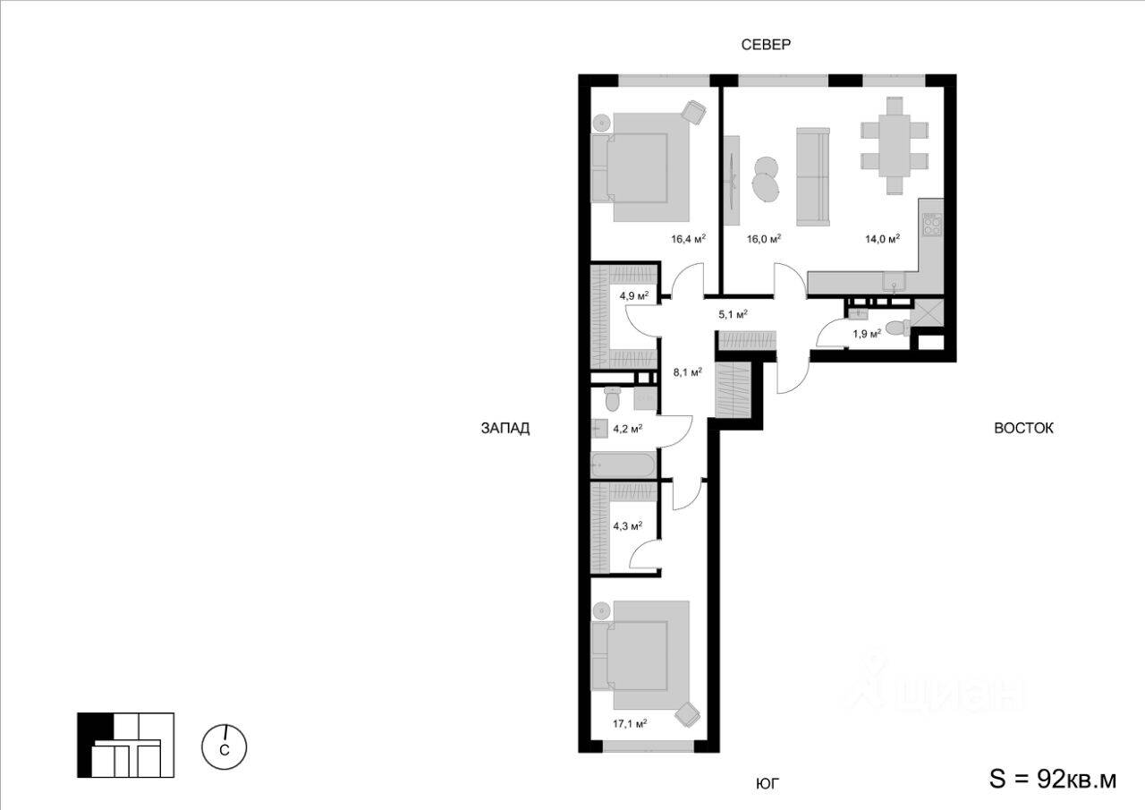 3-комн. квартира, 93,4 м², в ЖК Мытищи-Сити