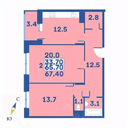 2-комн. квартира, 67,4 м², в ЖК «Эдельвейс» (ЦентрСтрой)