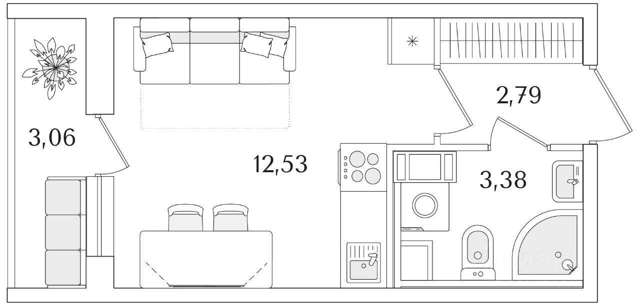 Квартира-студия, 20,23 м², в ЖК Кинопарк