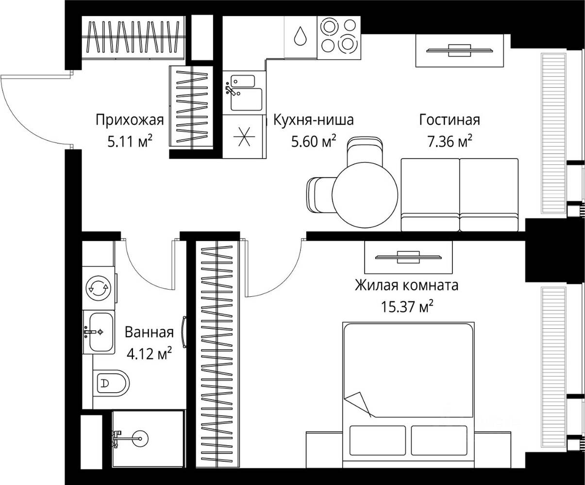 1-комн. квартира, 37,56 м², в ЖК Veer