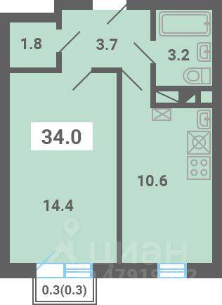 1-комн. квартира, 34 м², в Малоэтажный ЖК «Южная Долина»