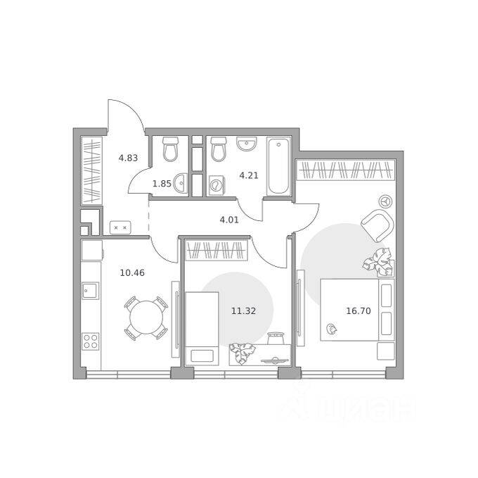 2-комн. квартира, 53,38 м², в ЖК «Нижегородская от Гранель»