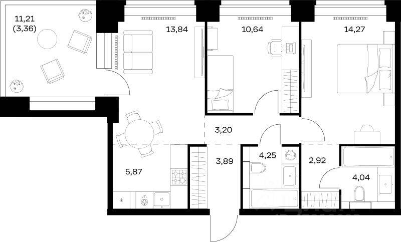 2-комн. квартира, 66,28 м², в ЖК Nova