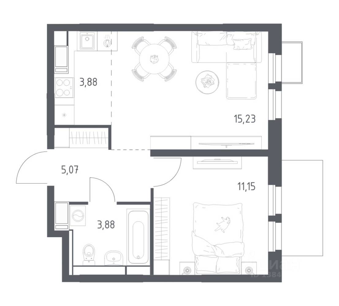 1-комн. квартира, 39,21 м², в ЖК «Большое Путилково»