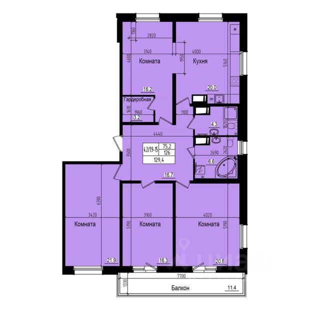 4-комн. квартира, 129,4 м², в ЖК «Прагма City»