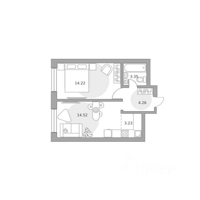 2-комн. квартира, 39,58 м², в ЖК Ильинойс