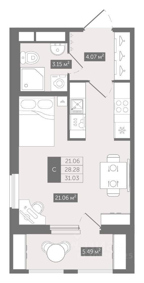 Квартира-студия, 31,03 м², в ЖК UP-квартал «Воронцовский»