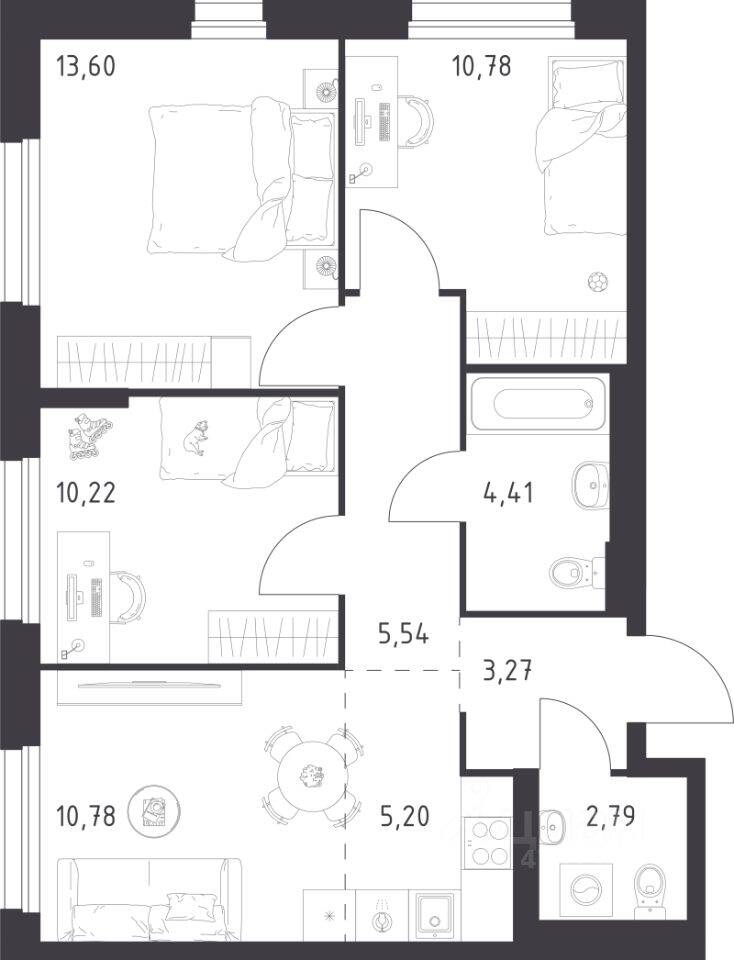 3-комн. квартира, 66,59 м², в ЖК Новое Внуково