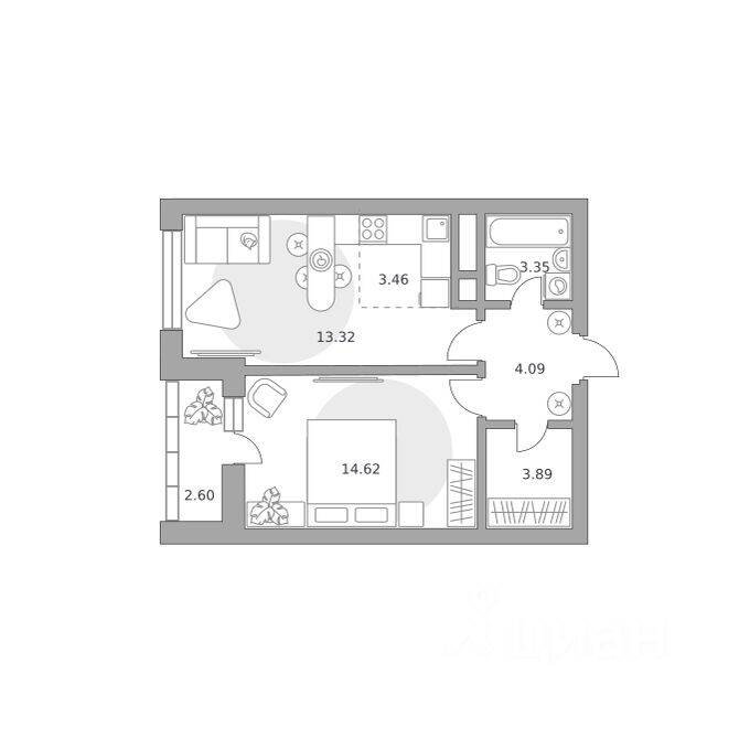 2-комн. квартира, 45,33 м², в ЖК Ильинойс