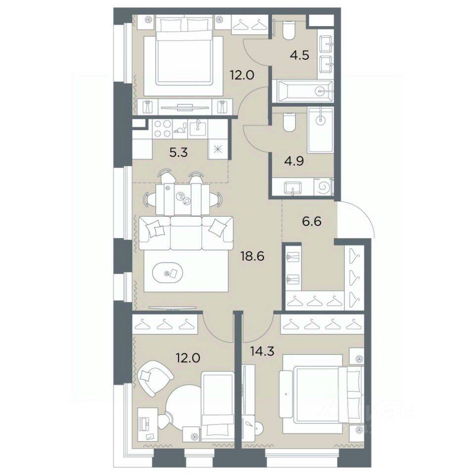 3-комн. квартира, 78,2 м², в ЖК «Станиславский»