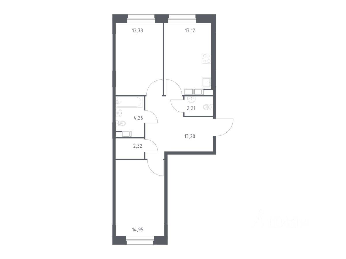 2-комн. квартира, 63,79 м², в ЖК ЭкоБунино
