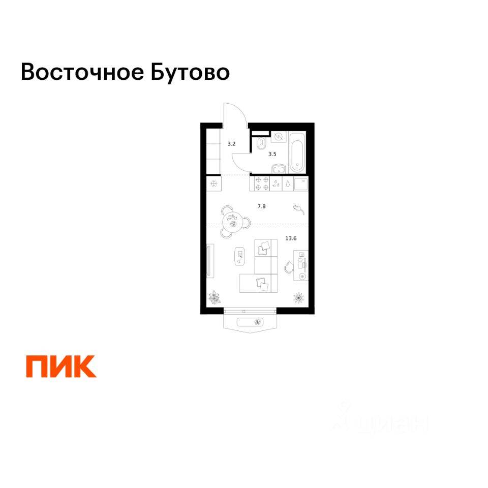Квартира-студия, 28,1 м², в ЖК «Восточное Бутово»