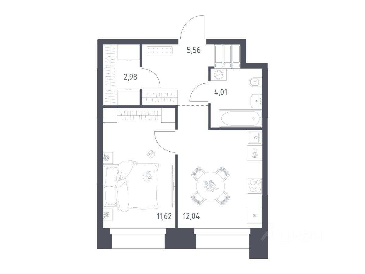 1-комн. квартира, 36,21 м², в Апарт-комплекс Тропарево парк